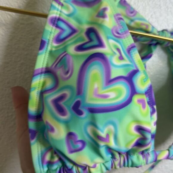 NWT- Wild Fable-Multiway Bikini Top Blue/Green Heart Print- Size Medium (8-10) - Picture 7 of 11